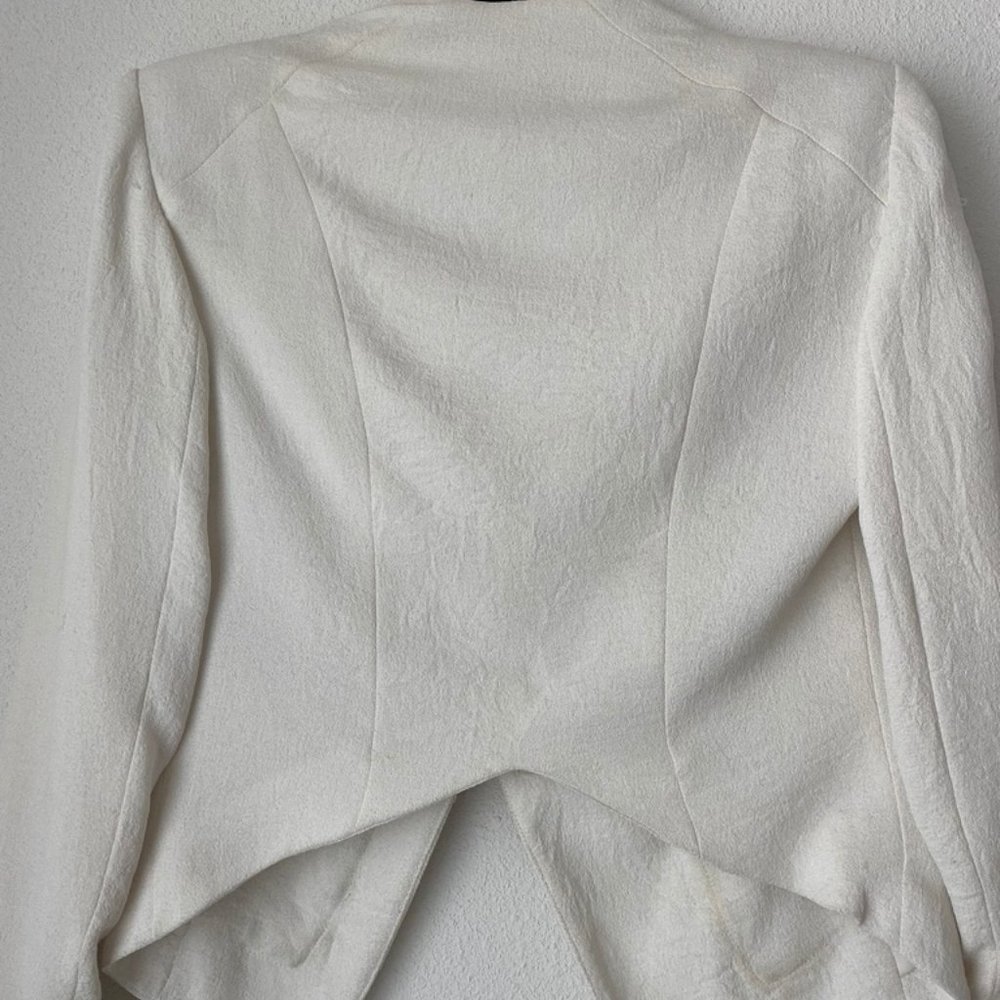 HELMUT LANG White Silk & Leather Cropped Jacket